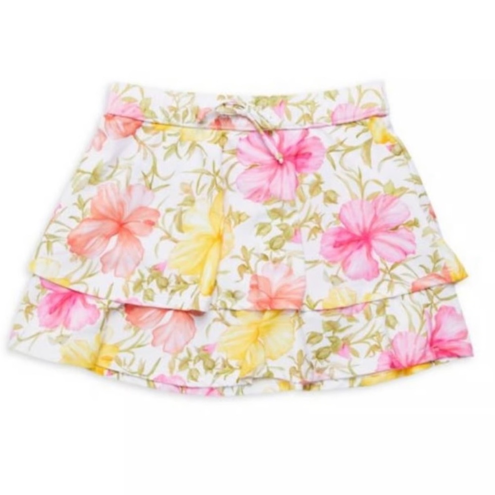LoveShackFancy x Hurley pink and yellow hibiscus swim skirt